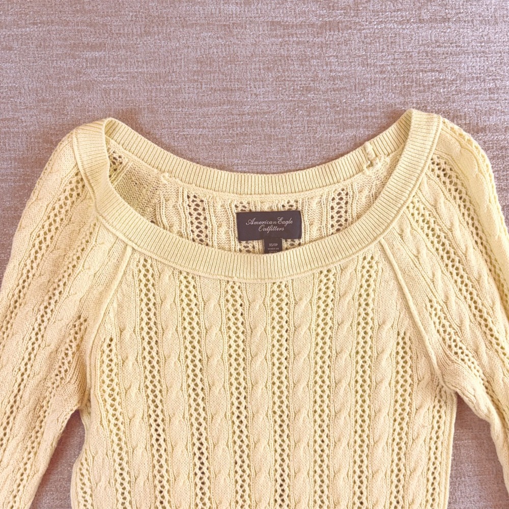 Y2K American Eagle Outfitters Cable Knit Boat Neck Sweater Womens XS Neon Yellow